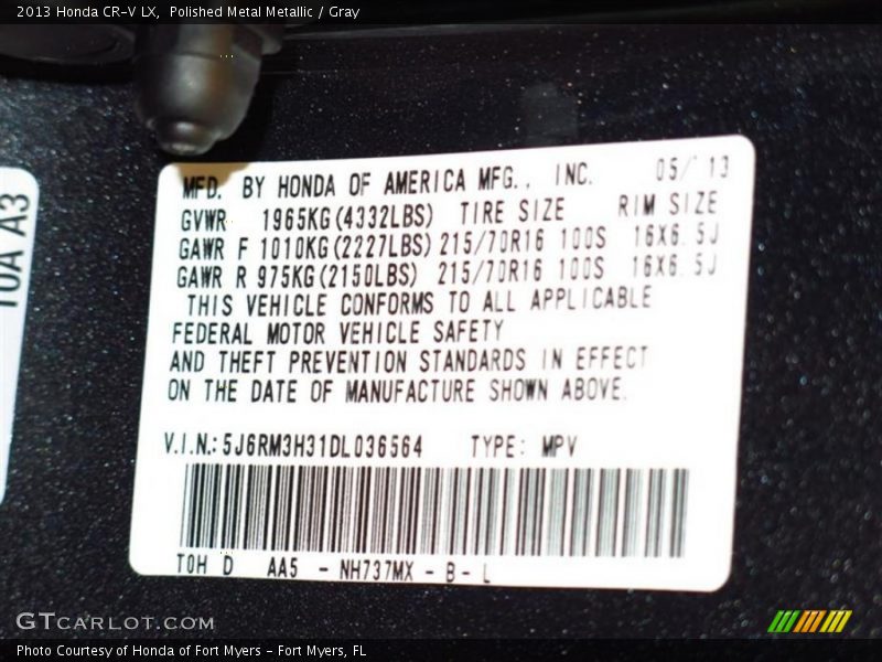 Polished Metal Metallic / Gray 2013 Honda CR-V LX