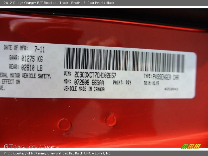 Redline 3-Coat Pearl / Black 2012 Dodge Charger R/T Road and Track
