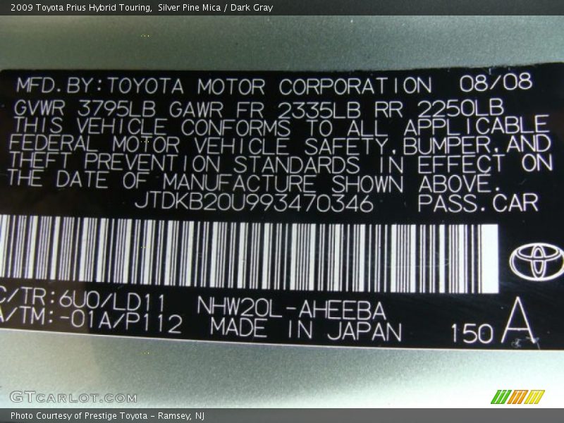 Silver Pine Mica / Dark Gray 2009 Toyota Prius Hybrid Touring