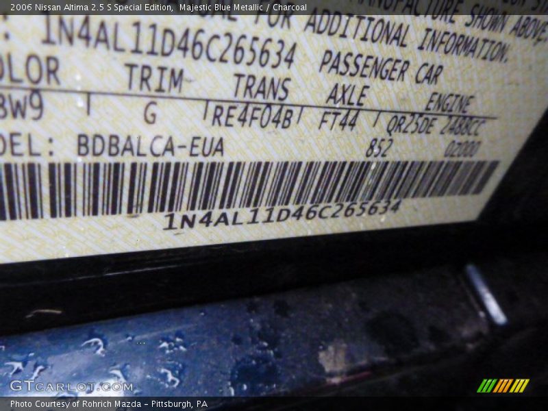 Majestic Blue Metallic / Charcoal 2006 Nissan Altima 2.5 S Special Edition