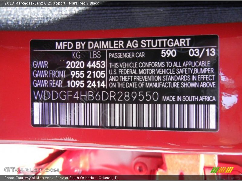 2013 C 250 Sport Mars Red Color Code 590