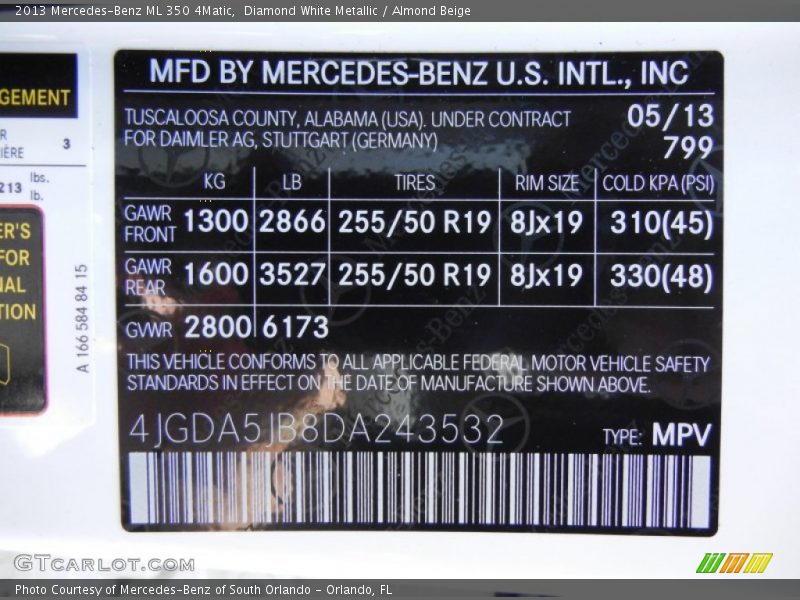 Diamond White Metallic / Almond Beige 2013 Mercedes-Benz ML 350 4Matic