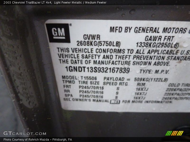 Light Pewter Metallic / Medium Pewter 2003 Chevrolet TrailBlazer LT 4x4