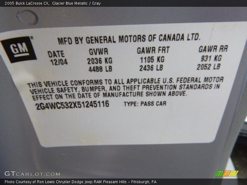 Glacier Blue Metallic / Gray 2005 Buick LaCrosse CX