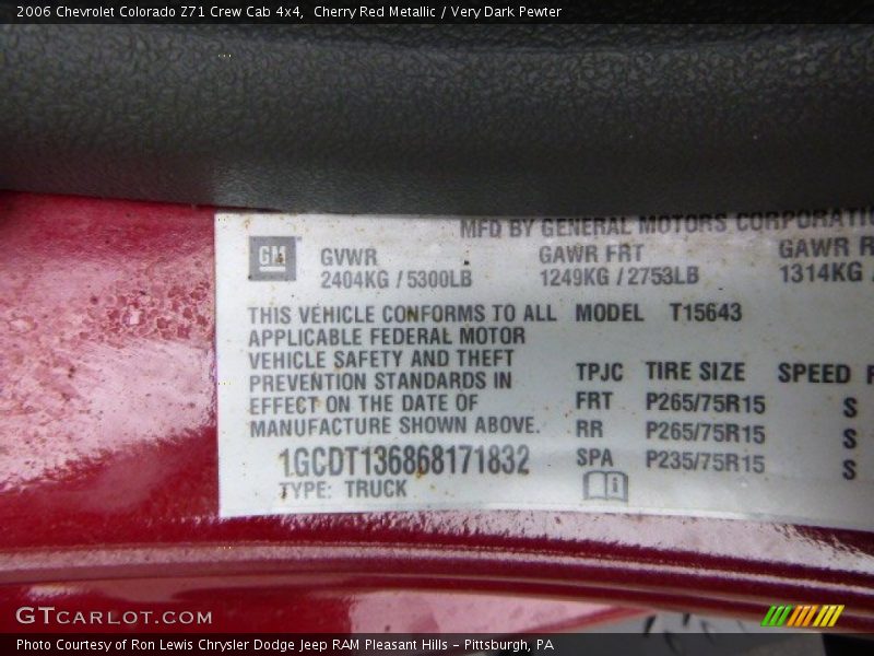 Cherry Red Metallic / Very Dark Pewter 2006 Chevrolet Colorado Z71 Crew Cab 4x4