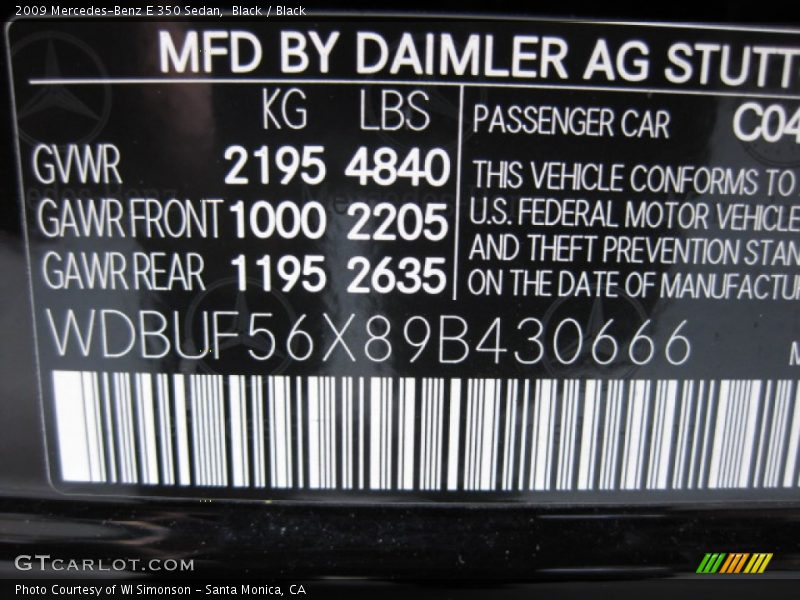 Black / Black 2009 Mercedes-Benz E 350 Sedan