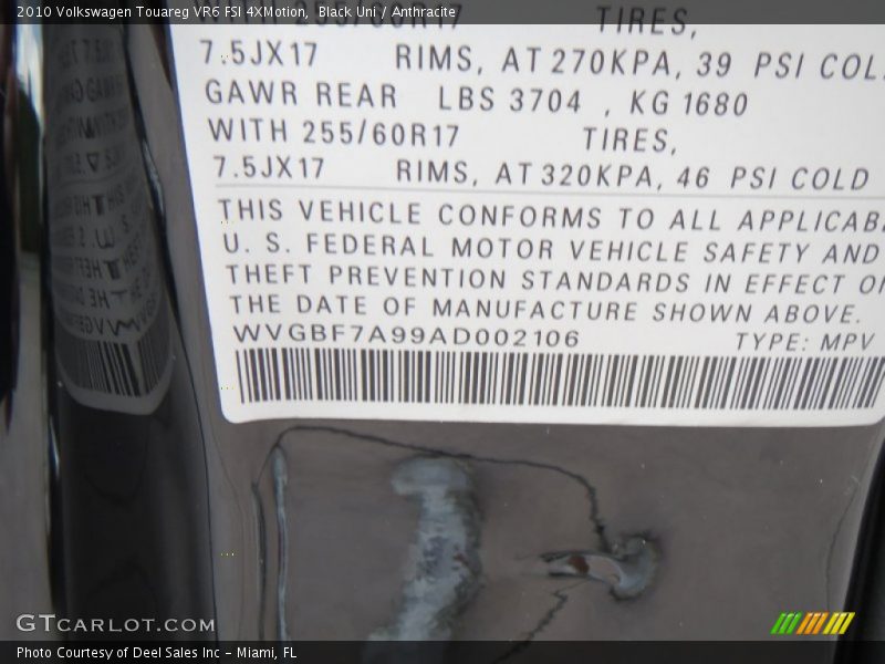 Black Uni / Anthracite 2010 Volkswagen Touareg VR6 FSI 4XMotion