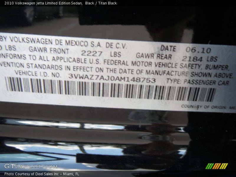 Black / Titan Black 2010 Volkswagen Jetta Limited Edition Sedan