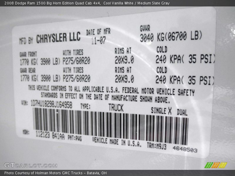 2008 Ram 1500 Big Horn Edition Quad Cab 4x4 Cool Vanilla White Color Code PWG