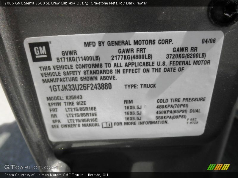 Graystone Metallic / Dark Pewter 2006 GMC Sierra 3500 SL Crew Cab 4x4 Dually