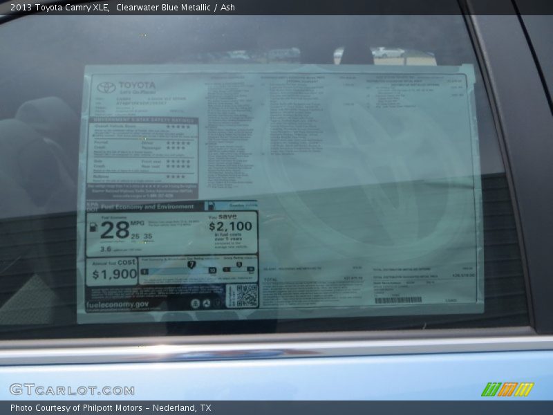 Clearwater Blue Metallic / Ash 2013 Toyota Camry XLE