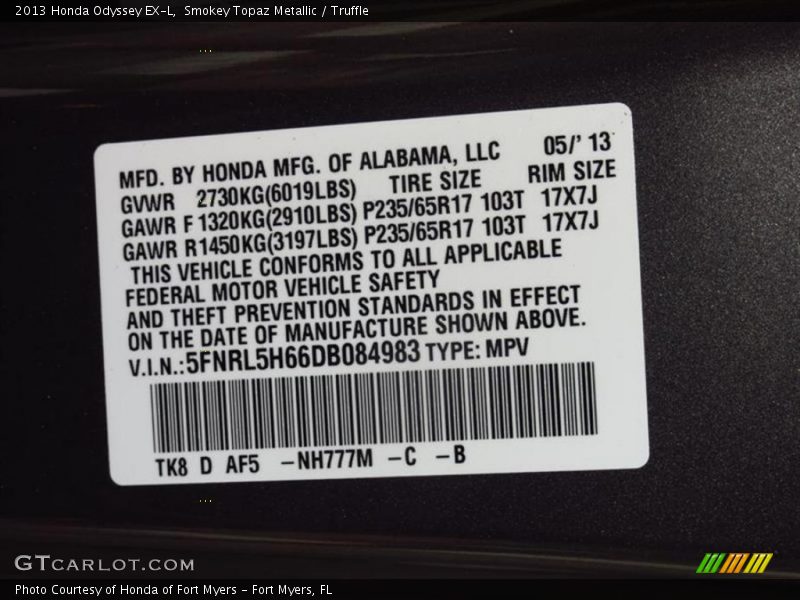 Smokey Topaz Metallic / Truffle 2013 Honda Odyssey EX-L