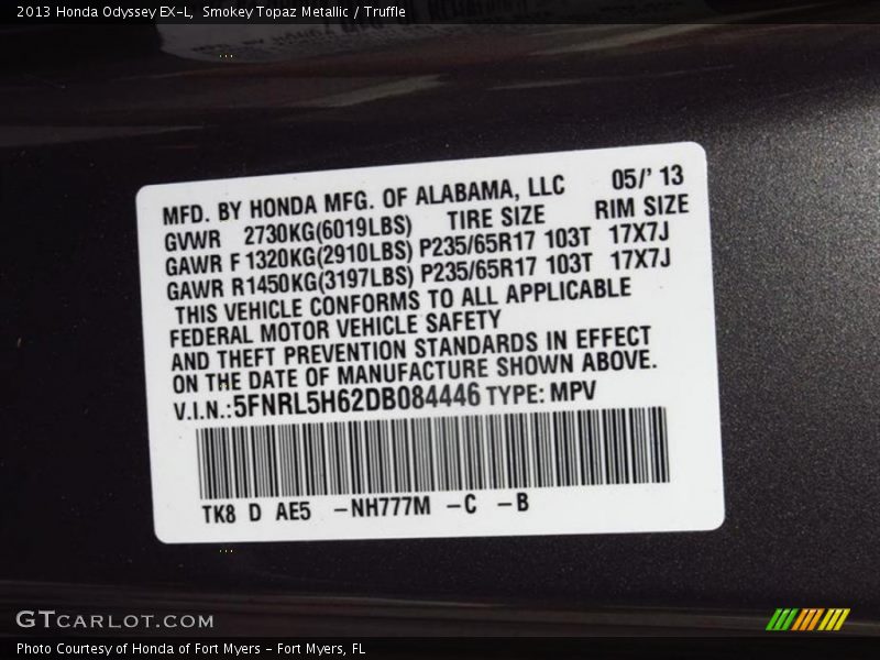 Smokey Topaz Metallic / Truffle 2013 Honda Odyssey EX-L
