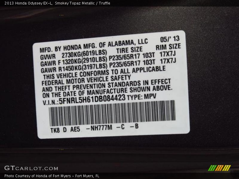 Smokey Topaz Metallic / Truffle 2013 Honda Odyssey EX-L