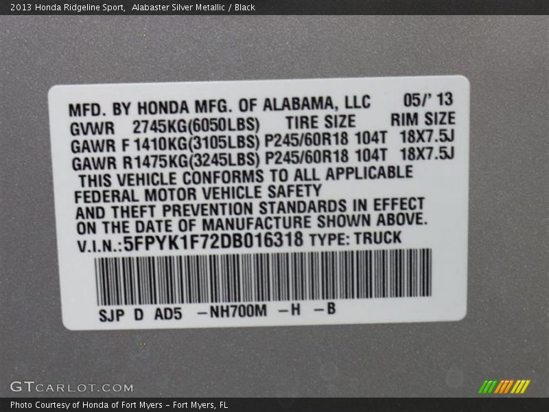 Alabaster Silver Metallic / Black 2013 Honda Ridgeline Sport