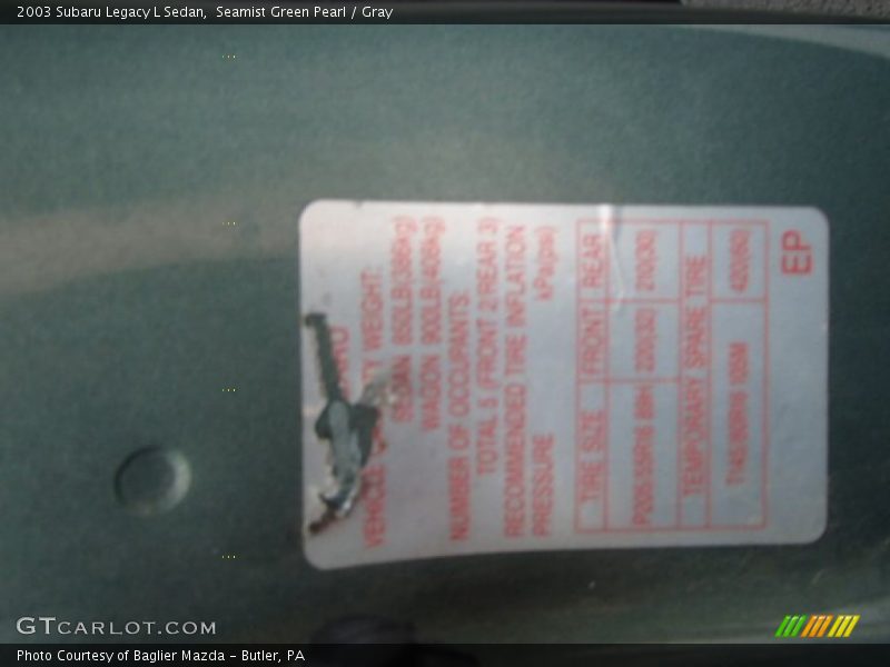 Seamist Green Pearl / Gray 2003 Subaru Legacy L Sedan