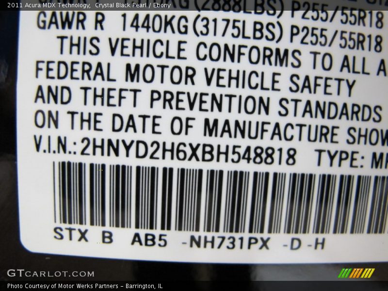 Crystal Black Pearl / Ebony 2011 Acura MDX Technology