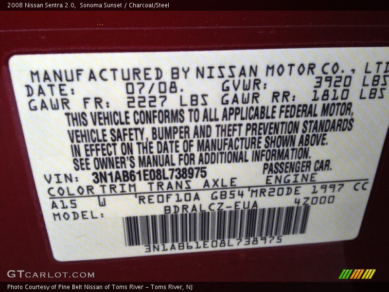 Sonoma Sunset / Charcoal/Steel 2008 Nissan Sentra 2.0