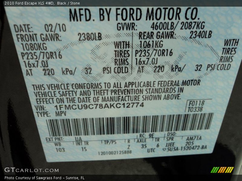 Black / Stone 2010 Ford Escape XLS 4WD