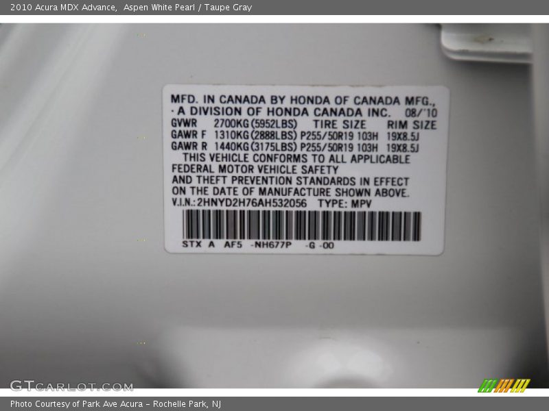 Aspen White Pearl / Taupe Gray 2010 Acura MDX Advance