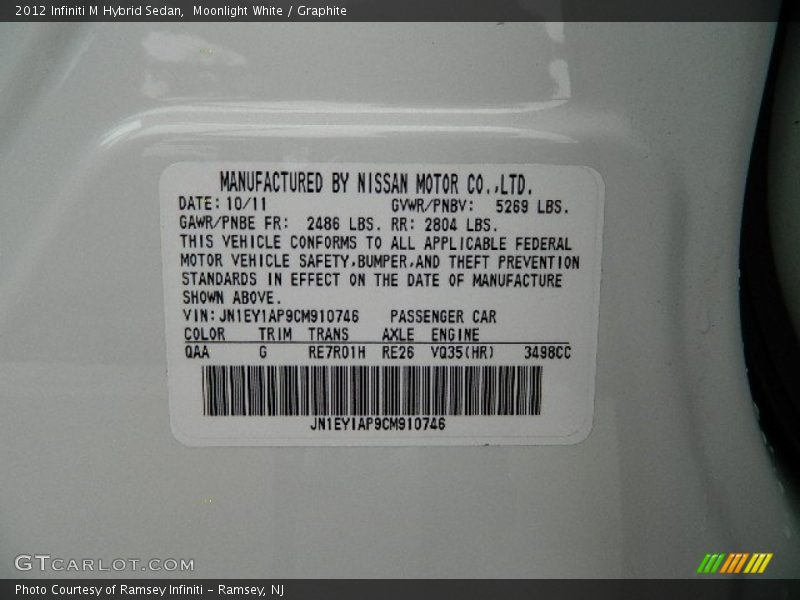 2012 M Hybrid Sedan Moonlight White Color Code QAA