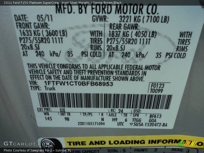 Ingot Silver Metallic / Sienna Brown/Black 2011 Ford F150 Platinum SuperCrew