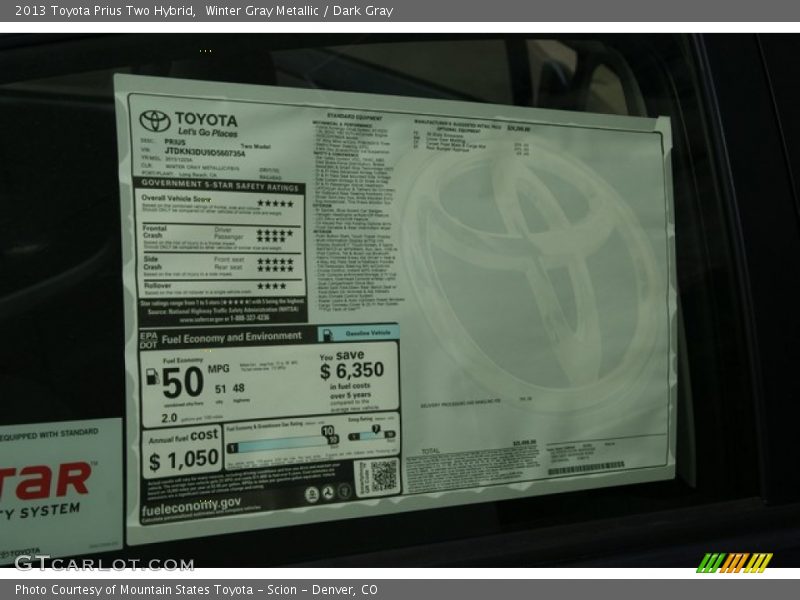 Winter Gray Metallic / Dark Gray 2013 Toyota Prius Two Hybrid