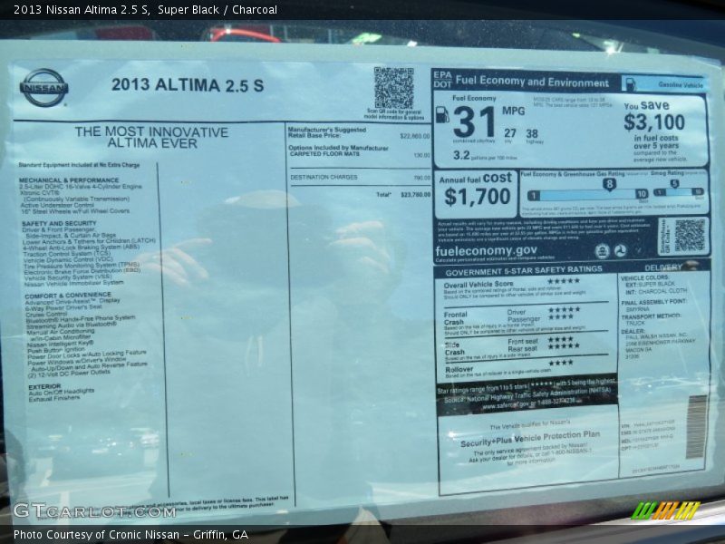 Super Black / Charcoal 2013 Nissan Altima 2.5 S