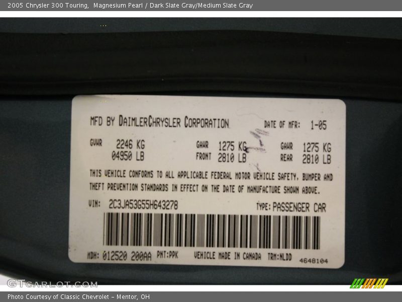 Magnesium Pearl / Dark Slate Gray/Medium Slate Gray 2005 Chrysler 300 Touring