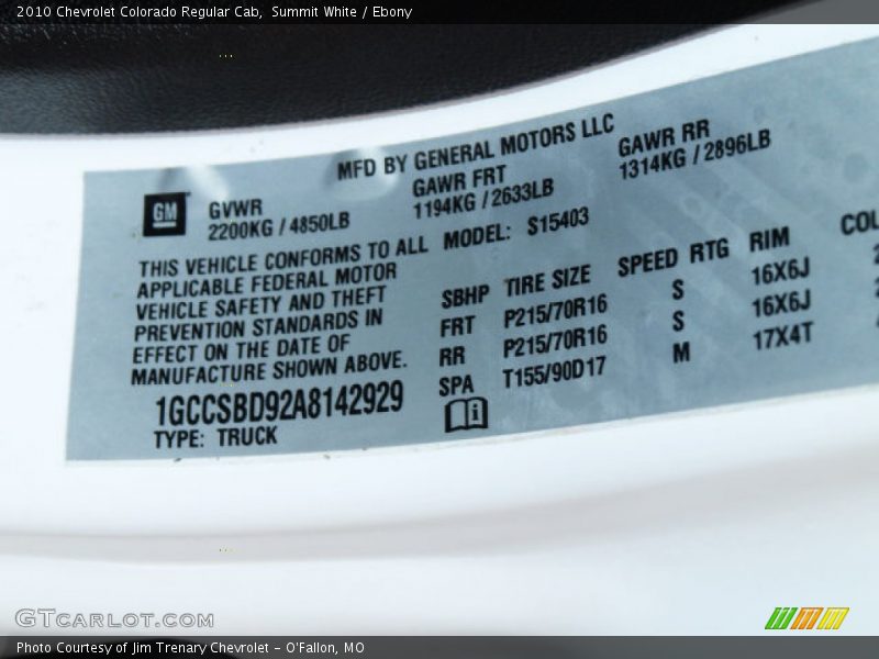 Summit White / Ebony 2010 Chevrolet Colorado Regular Cab