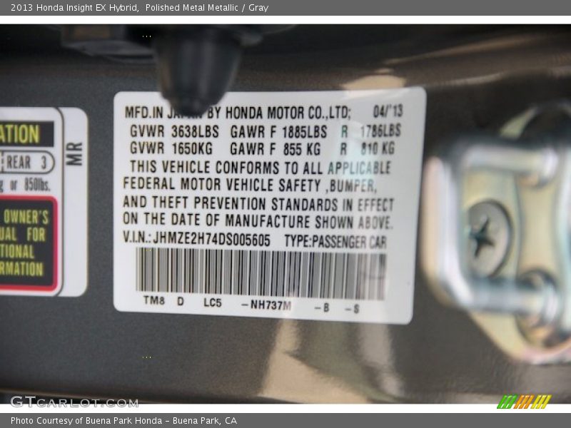 Polished Metal Metallic / Gray 2013 Honda Insight EX Hybrid