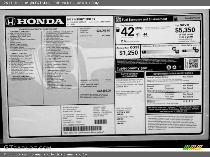 Polished Metal Metallic / Gray 2013 Honda Insight EX Hybrid
