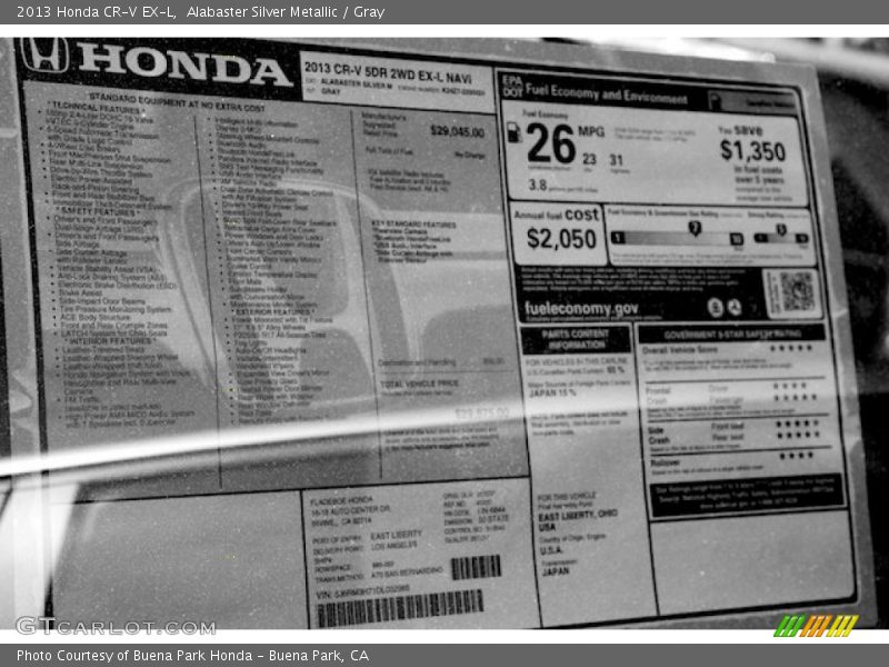 Alabaster Silver Metallic / Gray 2013 Honda CR-V EX-L