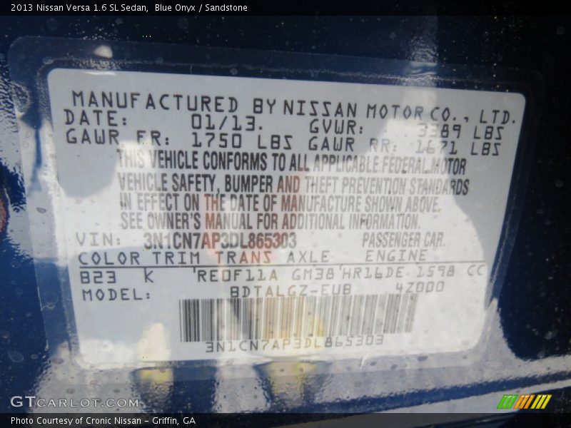 Blue Onyx / Sandstone 2013 Nissan Versa 1.6 SL Sedan