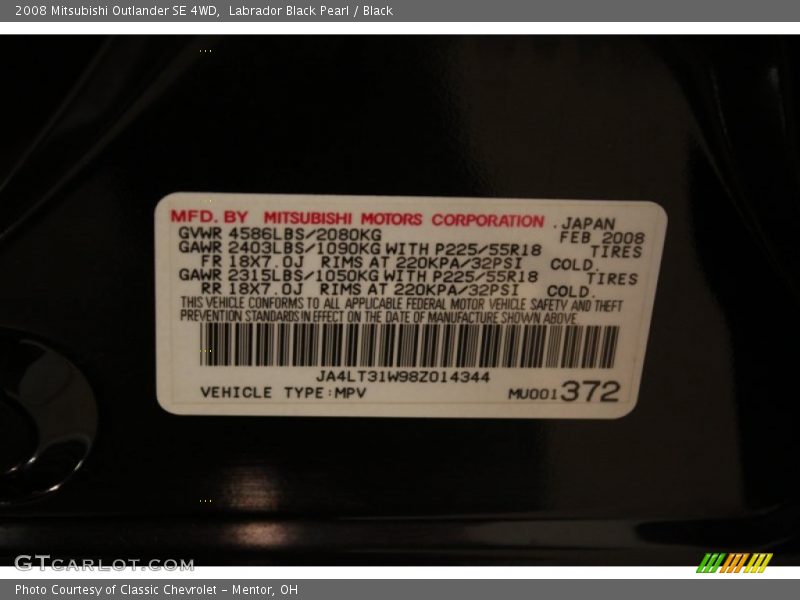 Labrador Black Pearl / Black 2008 Mitsubishi Outlander SE 4WD