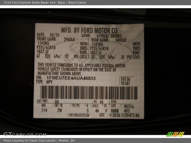 Black / Black/Camel 2010 Ford Explorer Eddie Bauer 4x4