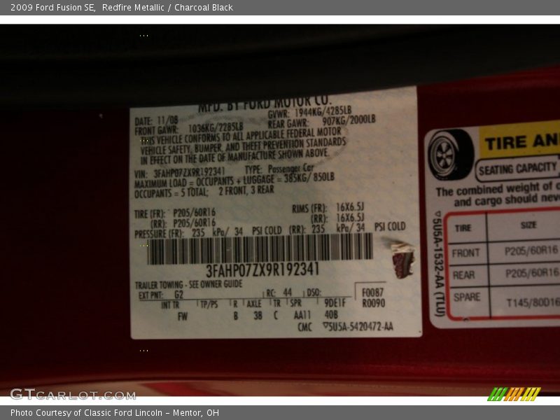 2009 Fusion SE Redfire Metallic Color Code G2