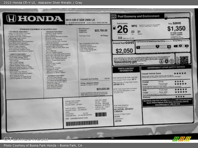 Alabaster Silver Metallic / Gray 2013 Honda CR-V LX