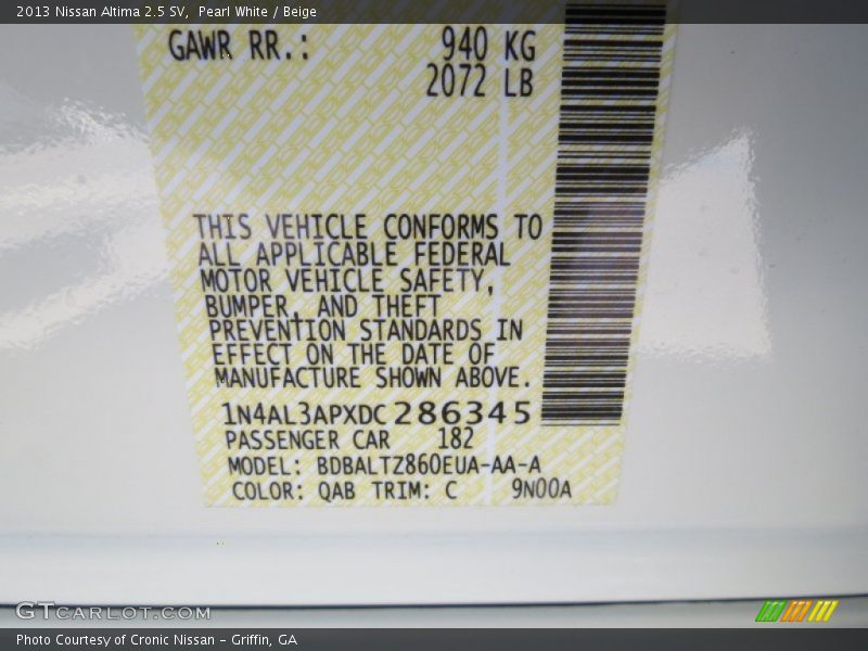Pearl White / Beige 2013 Nissan Altima 2.5 SV