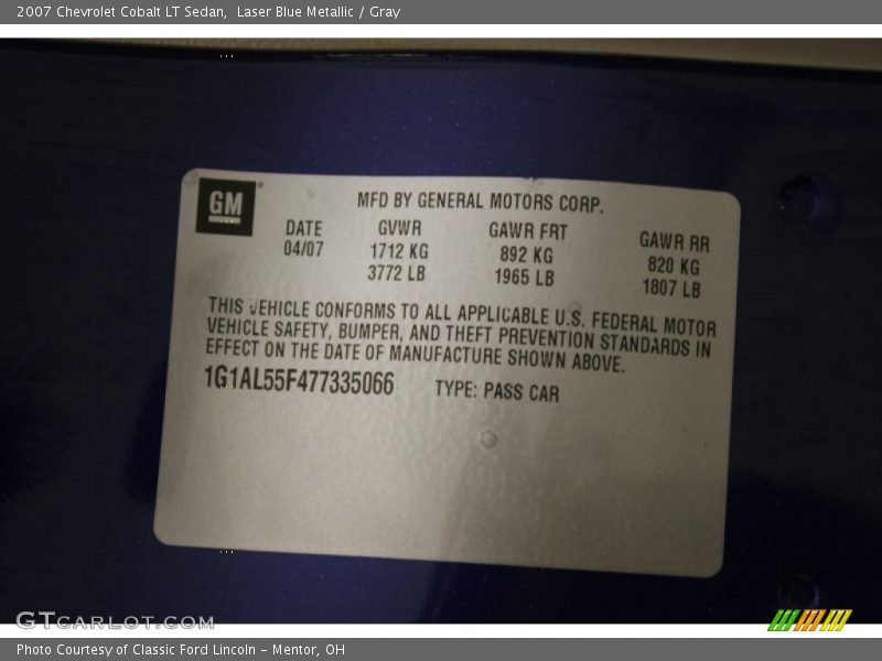 Laser Blue Metallic / Gray 2007 Chevrolet Cobalt LT Sedan