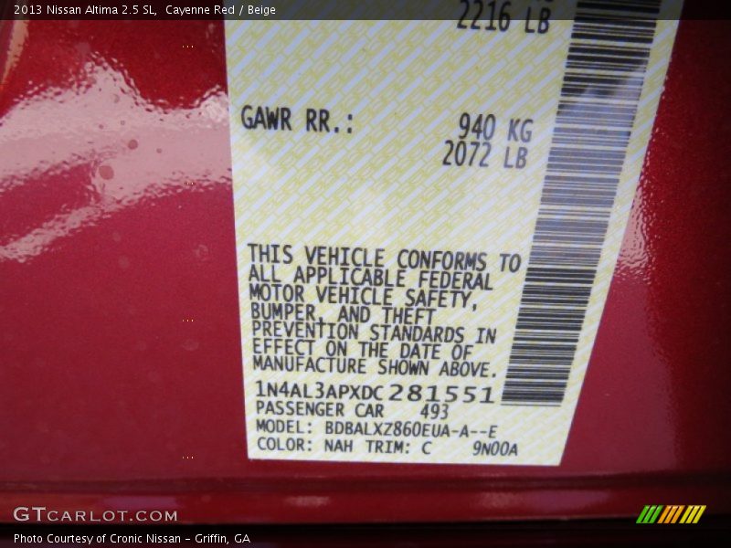 Cayenne Red / Beige 2013 Nissan Altima 2.5 SL
