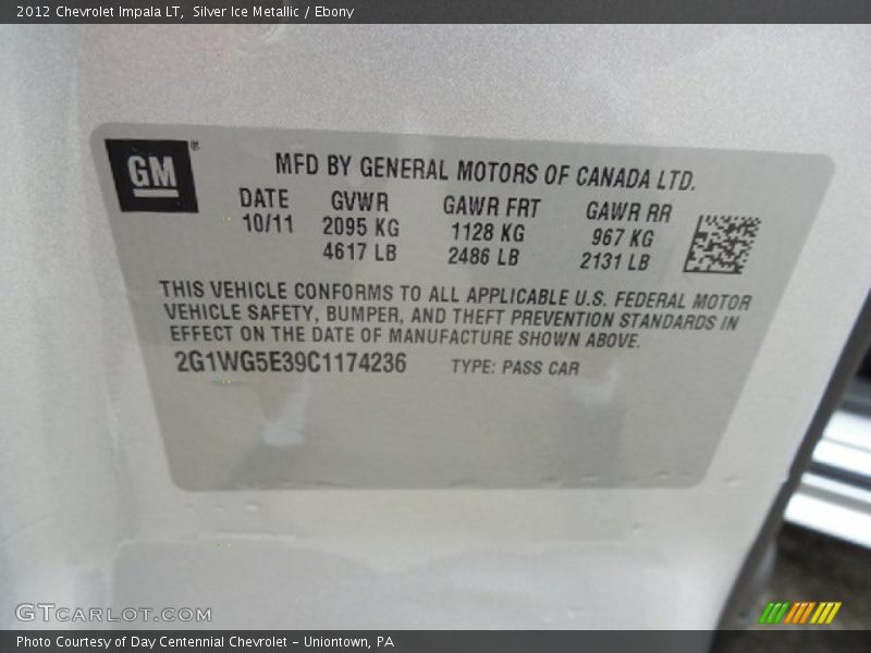 Silver Ice Metallic / Ebony 2012 Chevrolet Impala LT