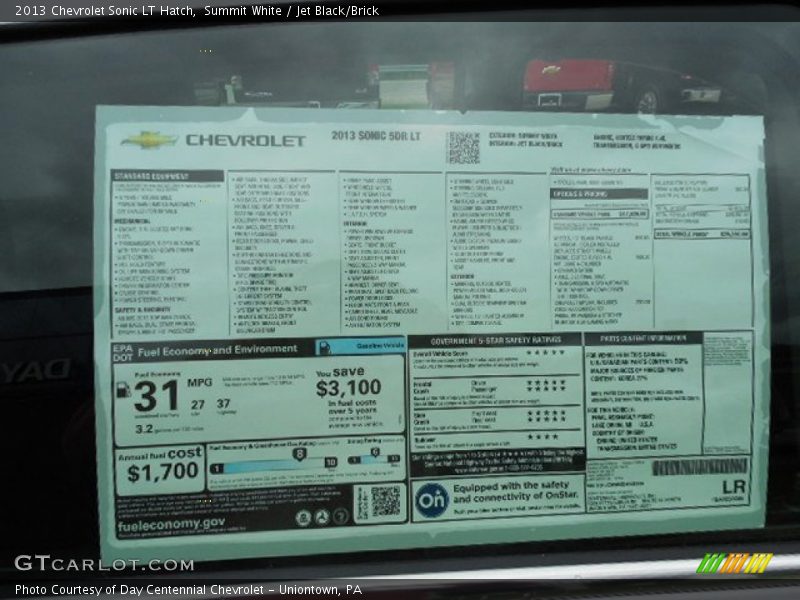  2013 Sonic LT Hatch Window Sticker