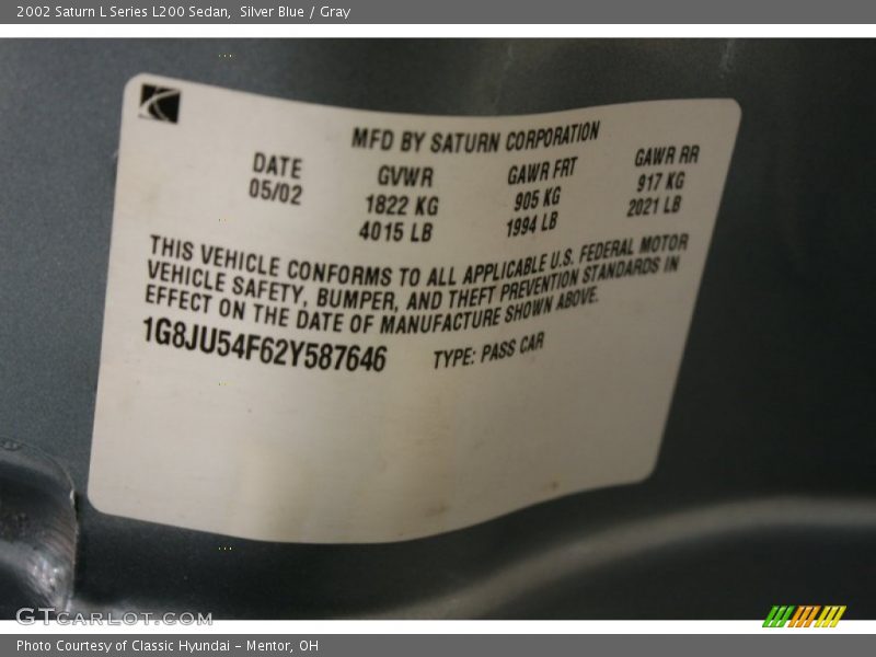 Silver Blue / Gray 2002 Saturn L Series L200 Sedan