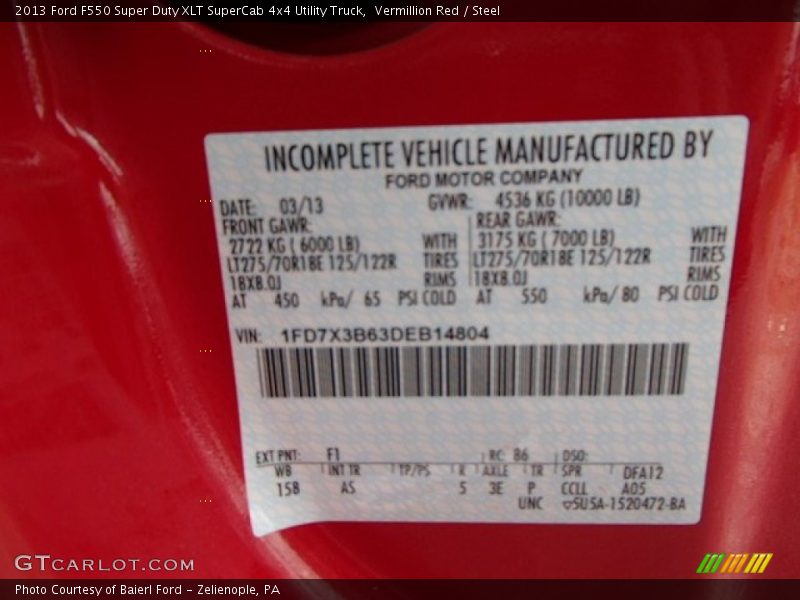 Vermillion Red / Steel 2013 Ford F550 Super Duty XLT SuperCab 4x4 Utility Truck