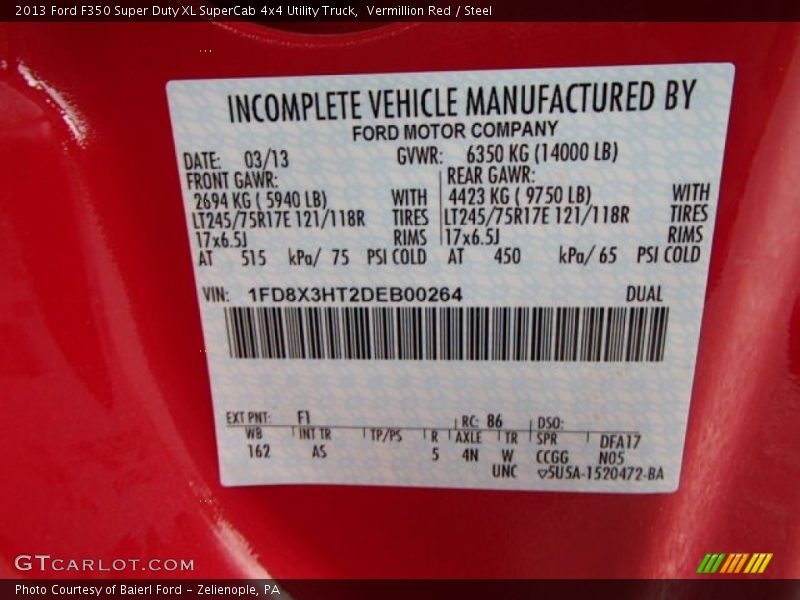 Vermillion Red / Steel 2013 Ford F350 Super Duty XL SuperCab 4x4 Utility Truck