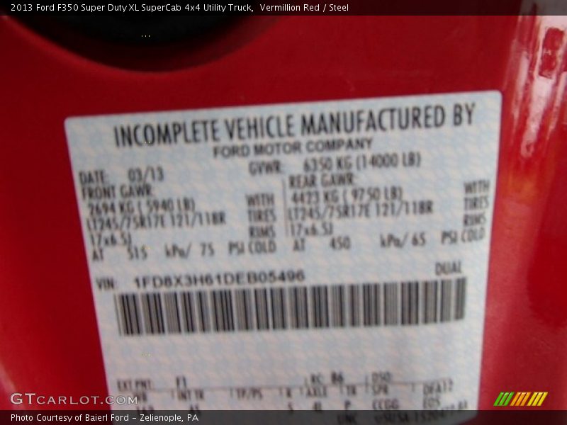 Vermillion Red / Steel 2013 Ford F350 Super Duty XL SuperCab 4x4 Utility Truck