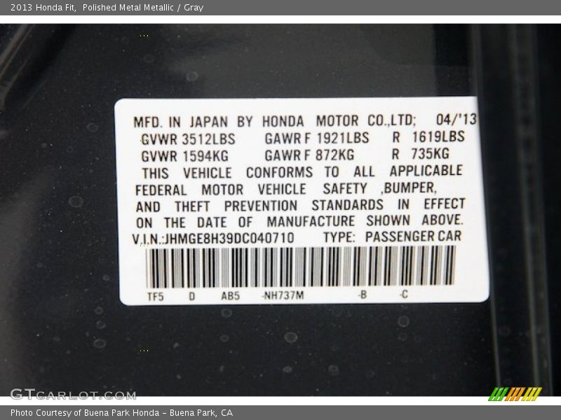 Polished Metal Metallic / Gray 2013 Honda Fit