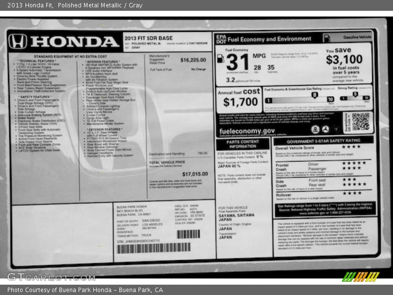 Polished Metal Metallic / Gray 2013 Honda Fit