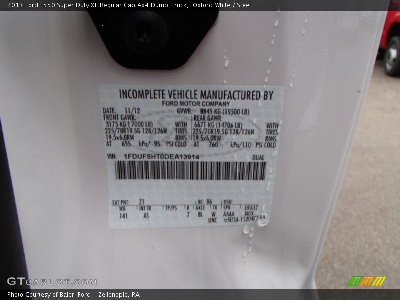 Oxford White / Steel 2013 Ford F550 Super Duty XL Regular Cab 4x4 Dump Truck